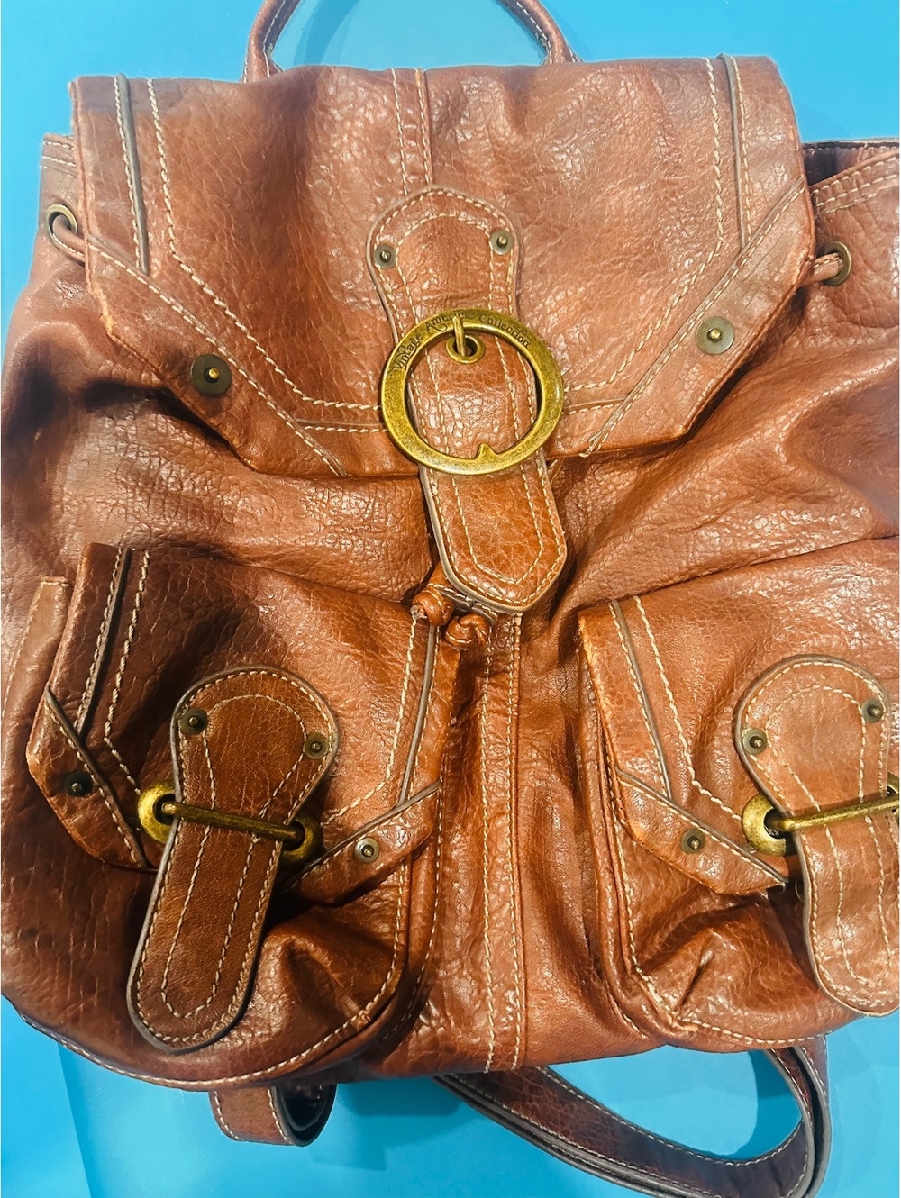Nine West Brown Leather Women's Backpack with Buckle Detail